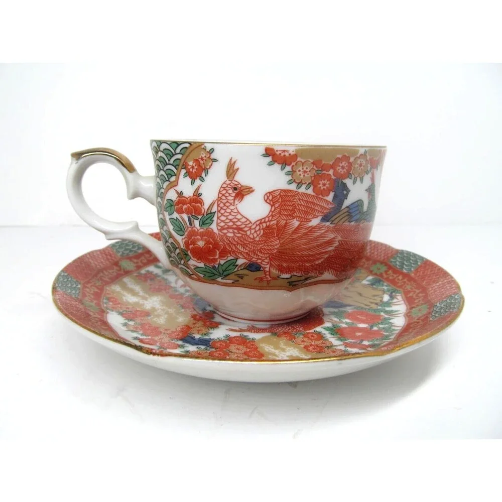 Arita Imari Peacock Cup And Saucer In Very Good Condition